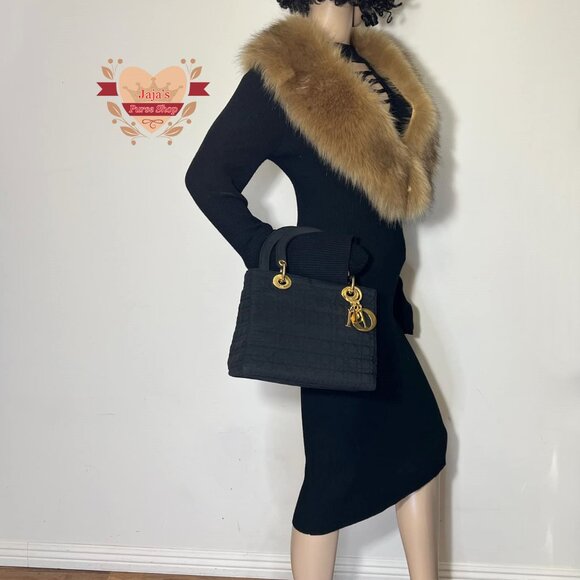 🖤Dior Lady Dior Handbag Cannage Quilted Nylon Black Satchel🖤 - Picture 14 of 17